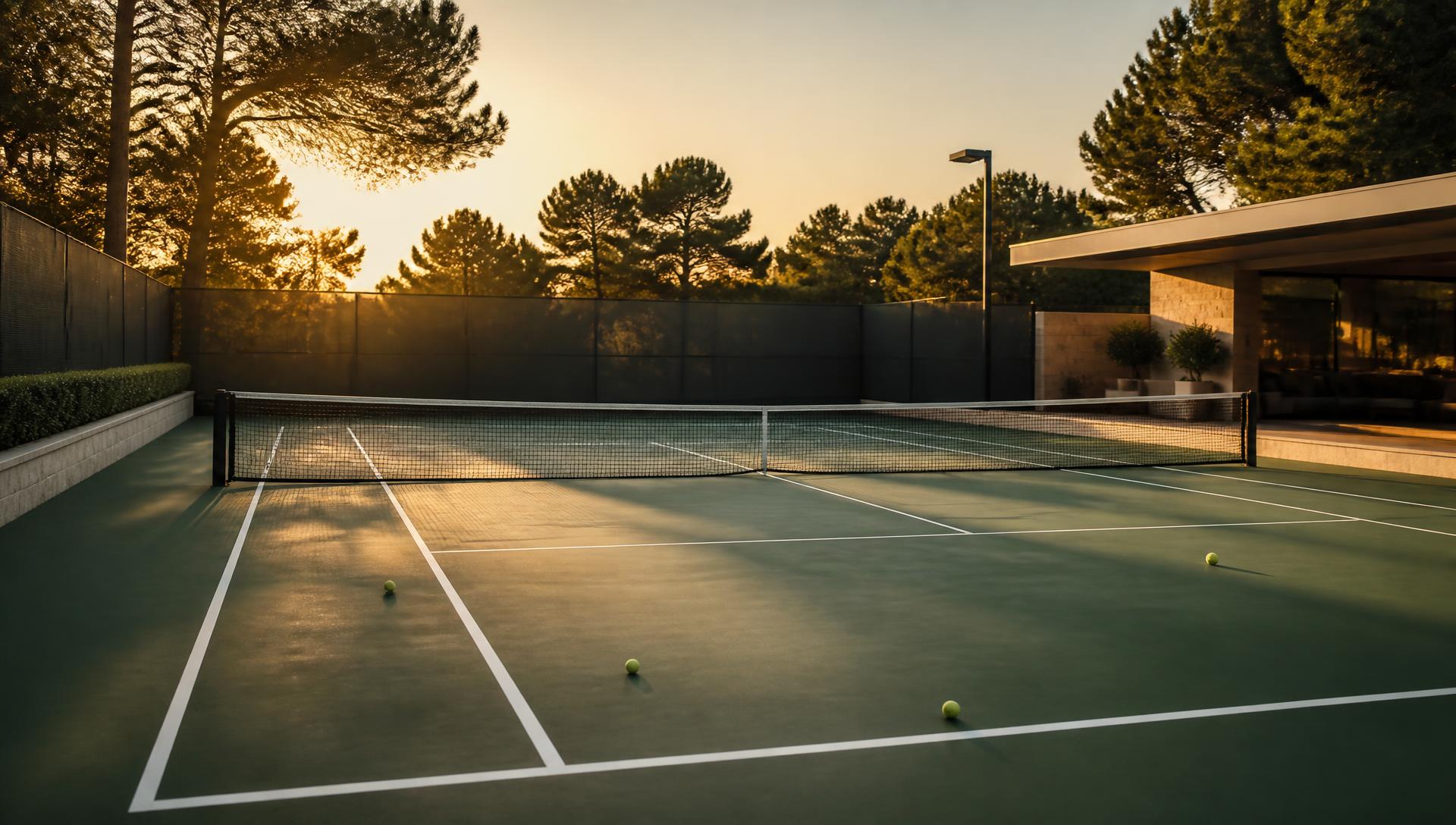 Empty tennis court at golden hour